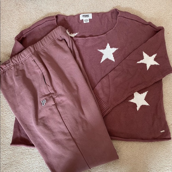 Vs pink campus joggers off shoulder sweater slim fit collegiate pants Lg rare - Picture 1 of 14